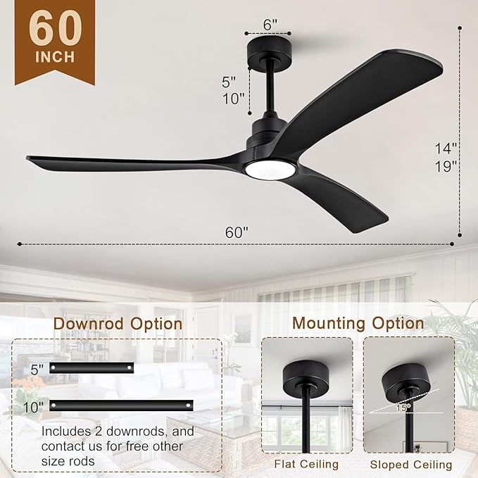 Gaizw Ceiling Fans with Lights, 60 Inch Ceiling Fan with Light and Remote
