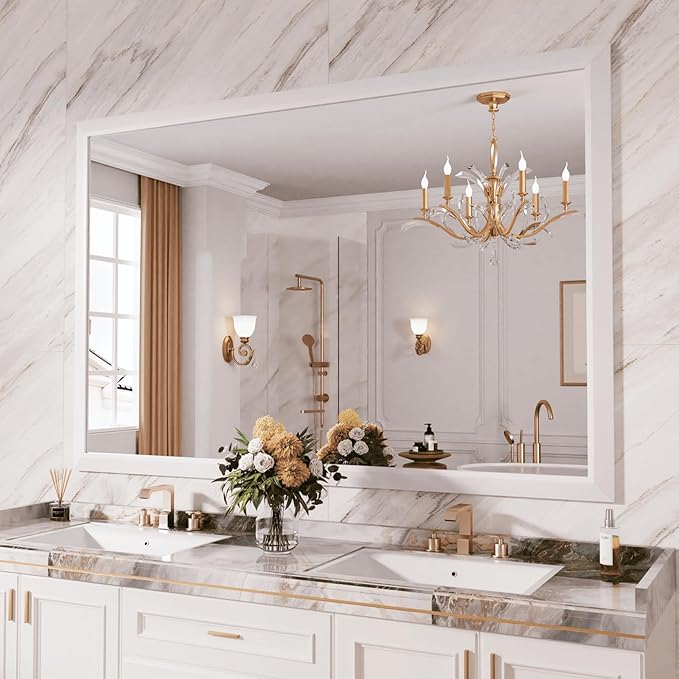 Amorho Bathroom Mirror, 60x40 Inch White Framed Bathroom Mirrors