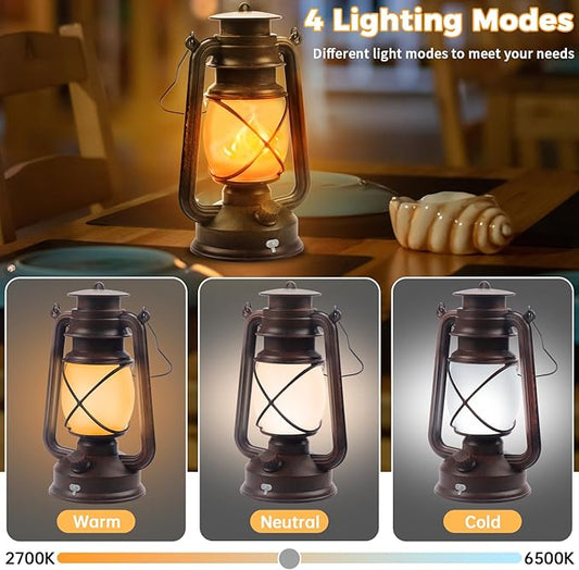 2 Pack Bronze Vintage 4 Modes Light LED Lanterns,Rechargeable Dancing Flame