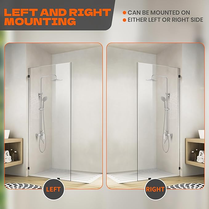Bathroom Shower Door 34" W x 78.75" H, Frameless Fixed 3/8" Thick Clear