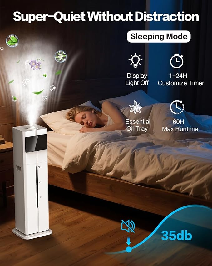Cool Mist Humidifiers for Bedroom, Ultrasonic 2.4Gal 9L Quiet Top-Fill