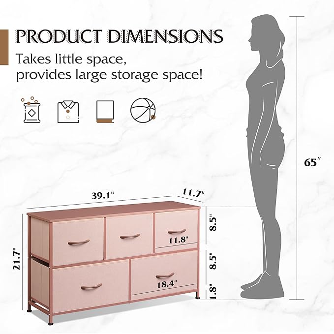 WLIVE Dresser for Bedroom with 5 Drawers, Wide Chest of Drawers, Fabric Dresser
