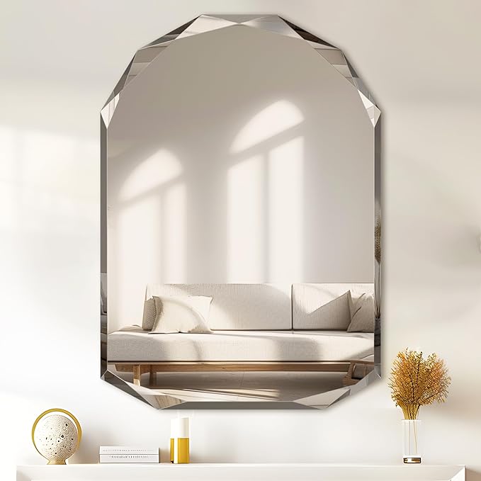 Suidia Bathroom Mirror, Frameless Bathroom Mirror
