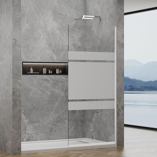 36"x76" Fixed Glass Shower Door, 3/8" Thick Mid-Band Frosted Privacy Tempered