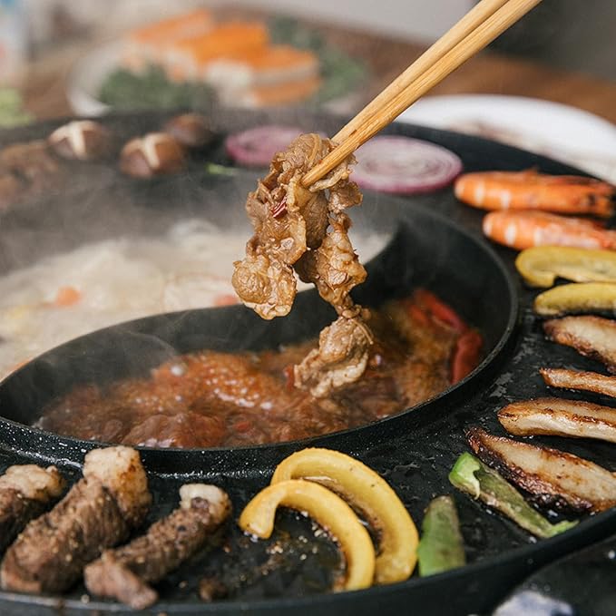Food Party Hot Pot with Grill 2 in 1 Electric Smokeless Grill and Hotpot Pot