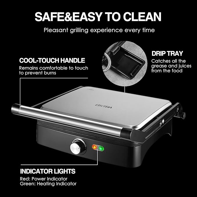 OSTBA Panini Press Grill with Adjustable Temperature, 4-Slice Indoor Grill