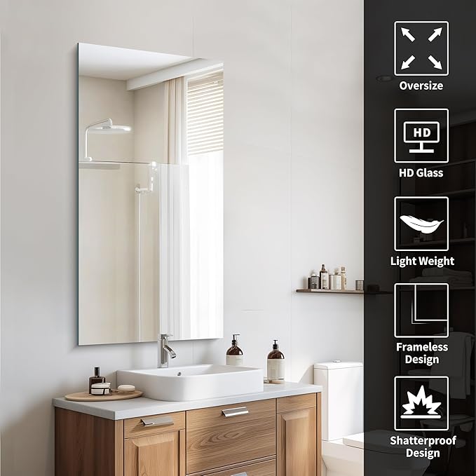 CILIBER Frameless Mirror, 24x48 Inch Large Bathroom Mirrors