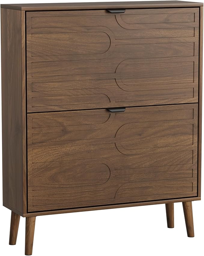 Shoe Cabinet with 2 Flip Drawers, Freestanding Shoe Storage Cabinet with Fluted