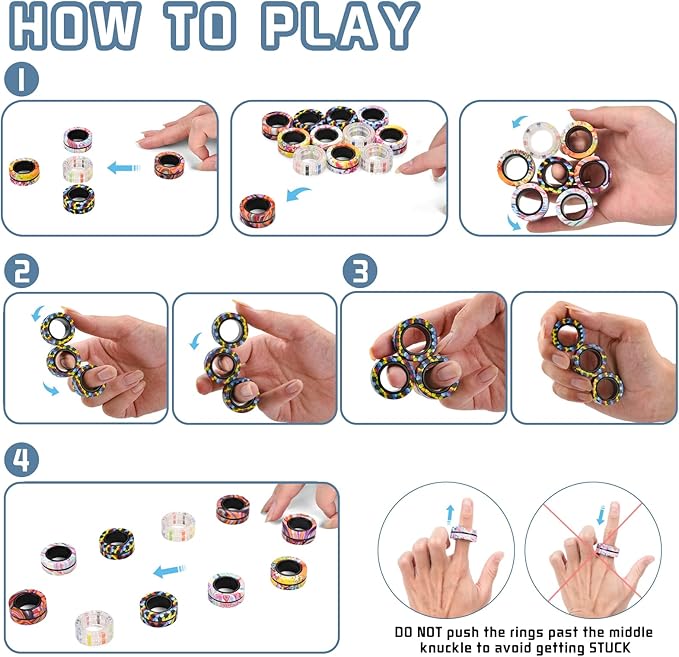 15Pcs Magnetic Adults Fidget Toys Rings, Stocking Stuffers