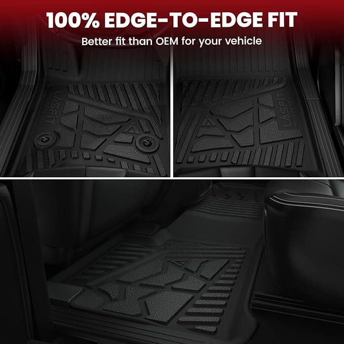 LASFIT Floor Mats 2019-2026 for Chevy Silverado/GMC Sierra 1500, 2020-2026 2500HD 3500HD (Double Cab/Bench Seat/Without Rear Underseat Storage Box) All Weather TPE Custom Fit Floor Liners