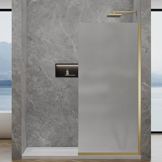 36"x76" Fixed Glass Shower Door, Square Pattern Textured Privacy 5/16" Thick