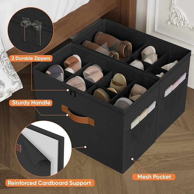 2 Pack Shoe Organizer for Closet, Foldable Shoe Storage Organizer