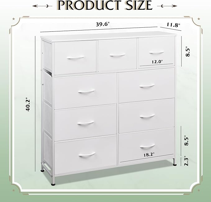 WLIVE 9-Drawer Dresser, Fabric Storage Tower