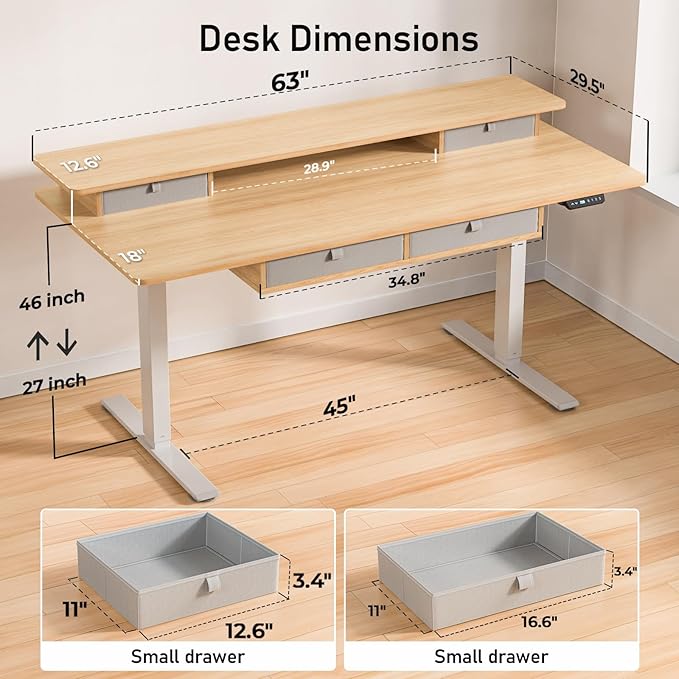 Electric Standing Desk, 63 * 30 Inches Adjustable Height