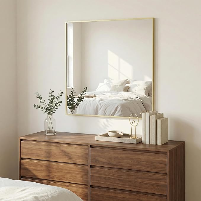 30"x30" Gold Square Mirror for Wall, Metal Framed Bathroom Vanity Mirror