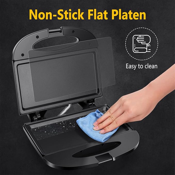 Aigostar Sandwich Maker with Non-stick Deep Grid Surface