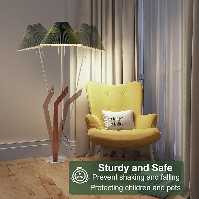 Floor Lamps for Living Room,Mid Century Modern Wood Large Floor Lamp,Height Adjustable Study Room,Bedroom,Office Tall Standing Floor Lamp,Green Pleated Lampshade