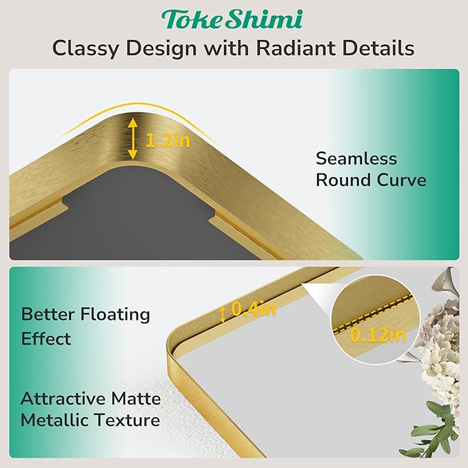 TokeShimi 30 x 30 Gold Bathroom Mirror, Rectangle Bathroom Wall Mirror
