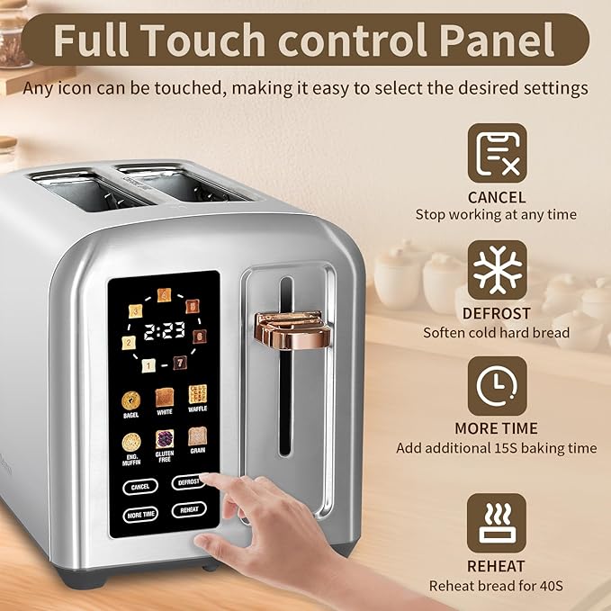 SEEDEEM Toaster 2 Slice, Full Touch Control Stainless Toaster, LCD Display