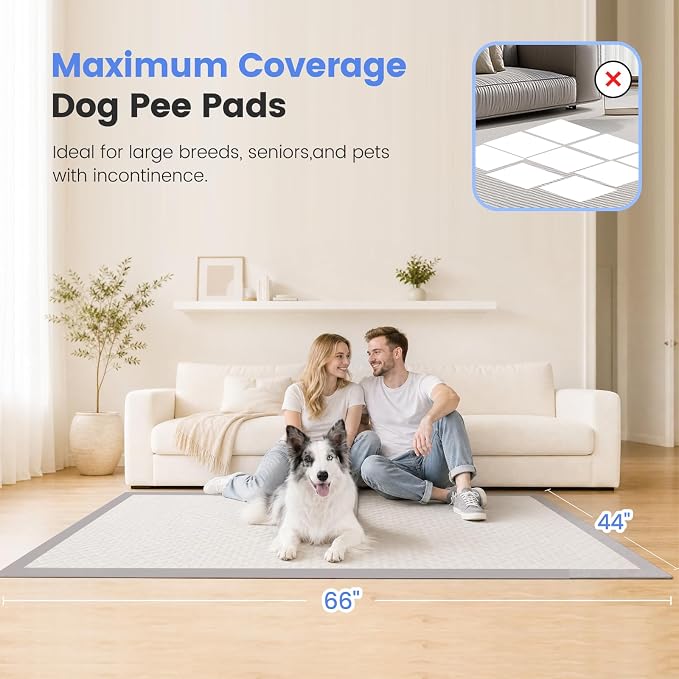 Gardner Pet 44" x 63" Extra Large Pee Pads for Dogs, Enormous Puppy Pads, Dog Pads with Anti-Slip Particle, Puppy Training Pads, Grey 40 Count