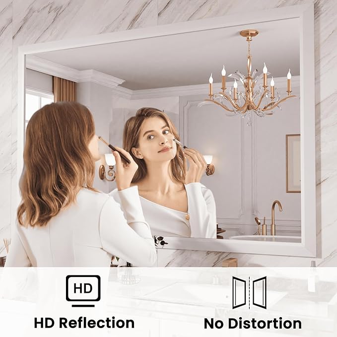 Amorho Bathroom Mirror, 60x40 Inch White Framed Bathroom Mirrors