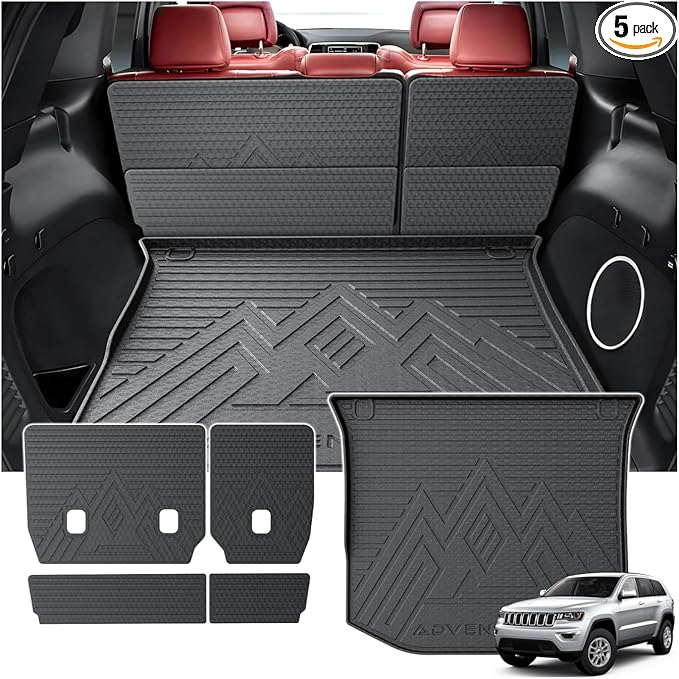 KUST Trunk Cargo Mat for Jeep Grand Cherokee 2011-2021, TPE Rubber Trunk Liner with Backrest Mat for Grand Cherokee Accessories All Weather Back Seat Protector Rear Cargo Liner Raised Edge