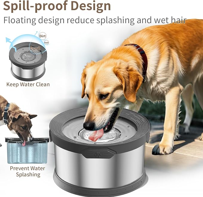 8L Dog Water Bowl No Spill 2.1 Gallon Stainless Steel Water Bowl for Dogs 270oz Large Capacity No Splash Slow Drinking Feeder with Anti-Slip Mat for Messy Drinkers