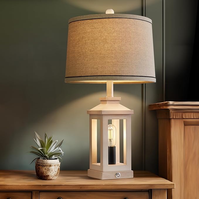 23.75" Retro Farmhouse USB C+A Ports Table Lamp with 3 Way Dimmable Touch Control White Nightlight Vintage Modern Lamp for Living Room Bedroom with 2 Light Sources