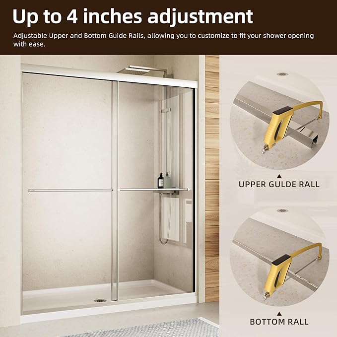 Sliding Shower Door, Royal Guard 56-60" W x 70" H Semi-Frameless Double Sliding