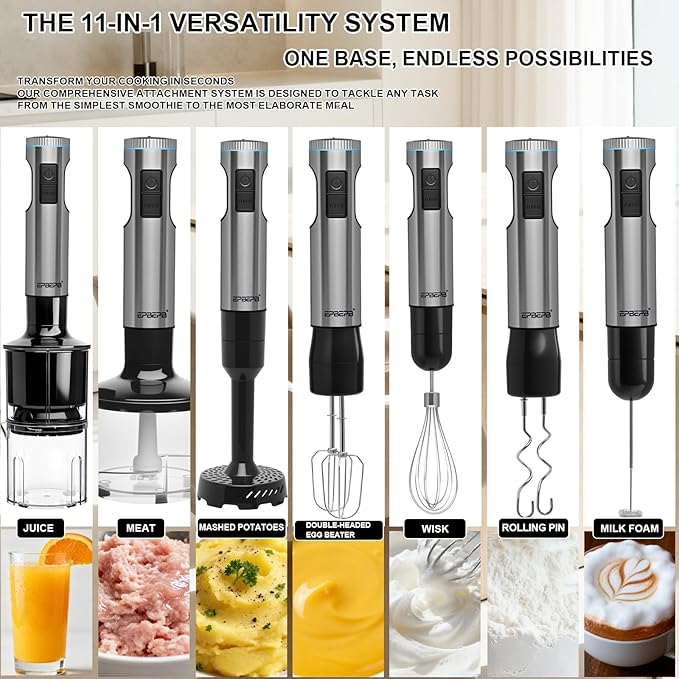 Handheld Immersion Blender Bundle, 1000W Powerful 11-in-1 Set