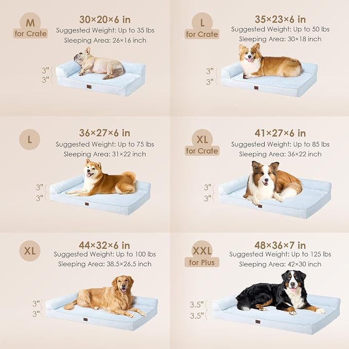 EHEYCIGA Memory Foam Dog Bed for Crate, Large Orthopedic Dog Bed, Washblue | Washable Removable Cover, Waterproof Flat Pet Sofa Couch with Nonskid Bottom, 36x27x6