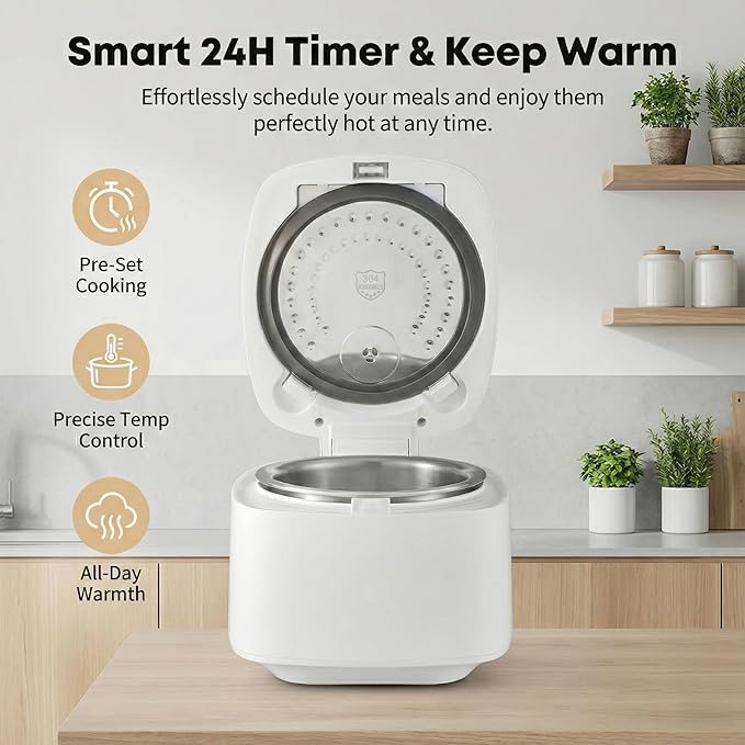 OCTAVO Low Carb Rice Cooker, 5-Cup Uncooked Stainless Steel Inner Pot, Low