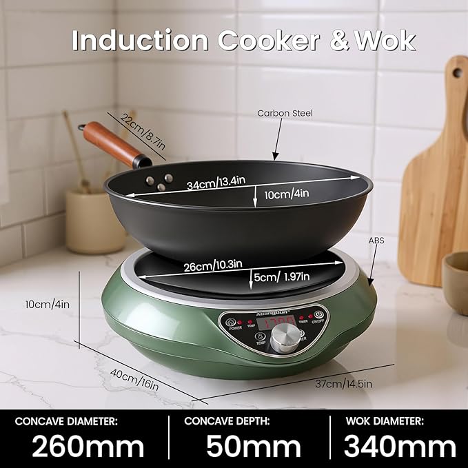 1700W 120V Wok Induction Cooktop, Non-Pulse Heating, 16 Levels, 18H Timer