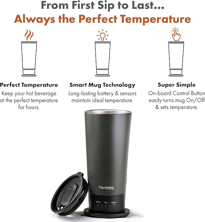 Nextmug Go - Temperature-Controlled, Self-Heating Travel Mug