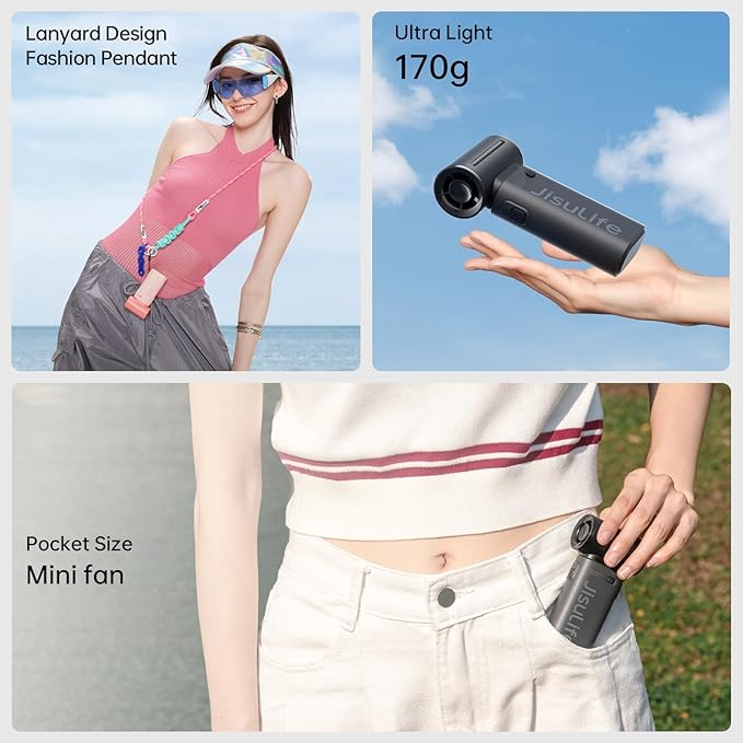 JISULIFE Portable Handheld Fan Life9, Turbo Power High Speed Air, 5 Gear Wind