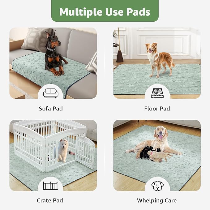 LOOBANI 4 Pack Washable Pee Pads for Dogs, Floor, Whelping, 30"x34" | Reusable, Super Absorbent, Waterproof, Leakproof, Non Slip, For Potty Training, Crates, Beds, Couches, Travel
