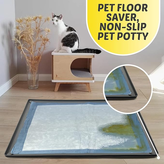 Dog Pee Pad Holder Tray Fits for 28” x 23” Pee Pads - 2 Pack - Grey | Corner Lock Holes, Raised Edges, Non-Spill, Easy to Clean Silicone Dog Potty Tray Holder, For Indoor Floor Protection