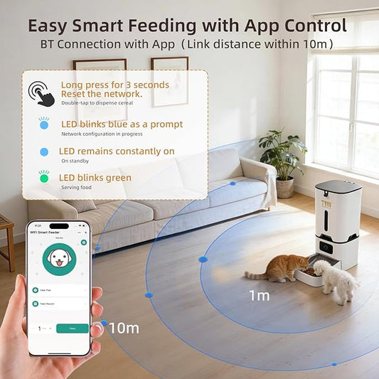 TYM Automatic Cat Feeder, 7L Timed Dry Food Dispenser, APP Control Auto Feeder