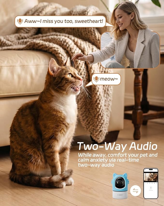 ALIOBC Pet Camera with Phone App Laser Toy 2K Cat Camera no Subscription | Auto Tracking Night Vision 355° Pan 2-Way Audio Dual-Band WiFi Indoor Pet Cam (Sky Blue)