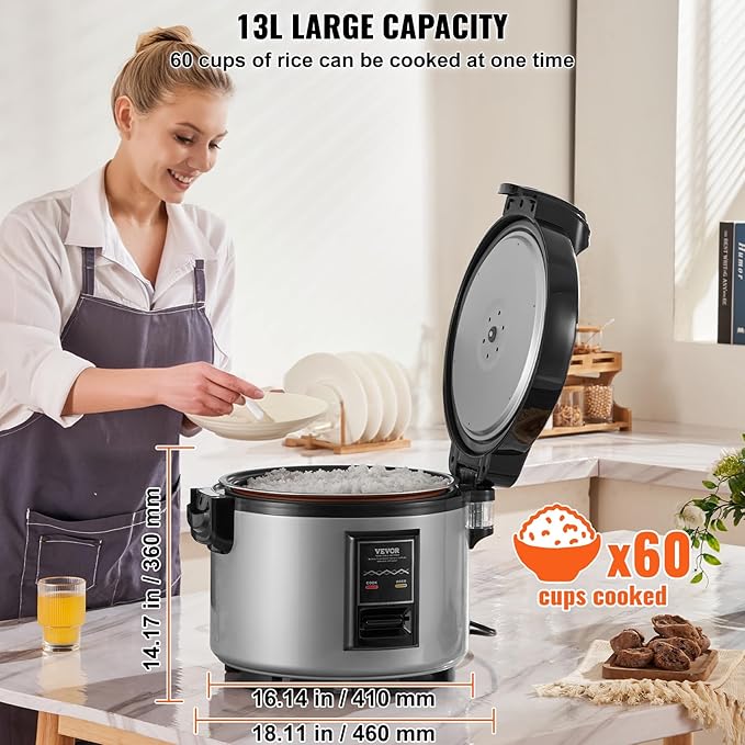 VEVOR Commercial Rice Cooker, 60-Cup Rice Cooker, 13.74 Qt / 13 Liter Large
