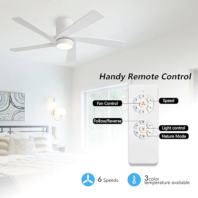 WINGBO 54 Inch Flush Mount DC Ceiling Fan