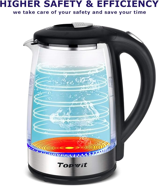 TOPWIT Electric Kettle Glass Hot Water Kettle, 2.0L Water Warmer, BPA-Free