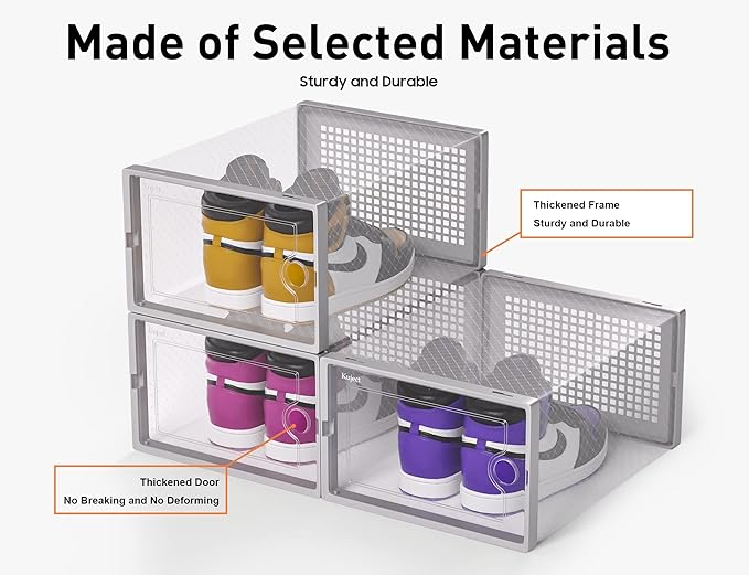 Kuject X-Large Shoe Storage Boxes Organizers Clear Plastic Stackable 12 Pack