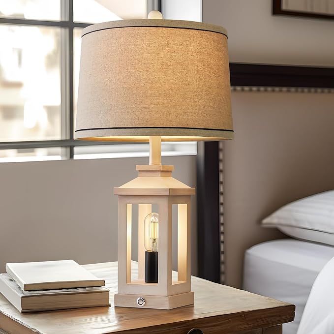 23.75" Retro Farmhouse USB C+A Ports Table Lamp with 3 Way Dimmable Touch Control White Nightlight Vintage Modern Lamp for Living Room Bedroom with 2 Light Sources