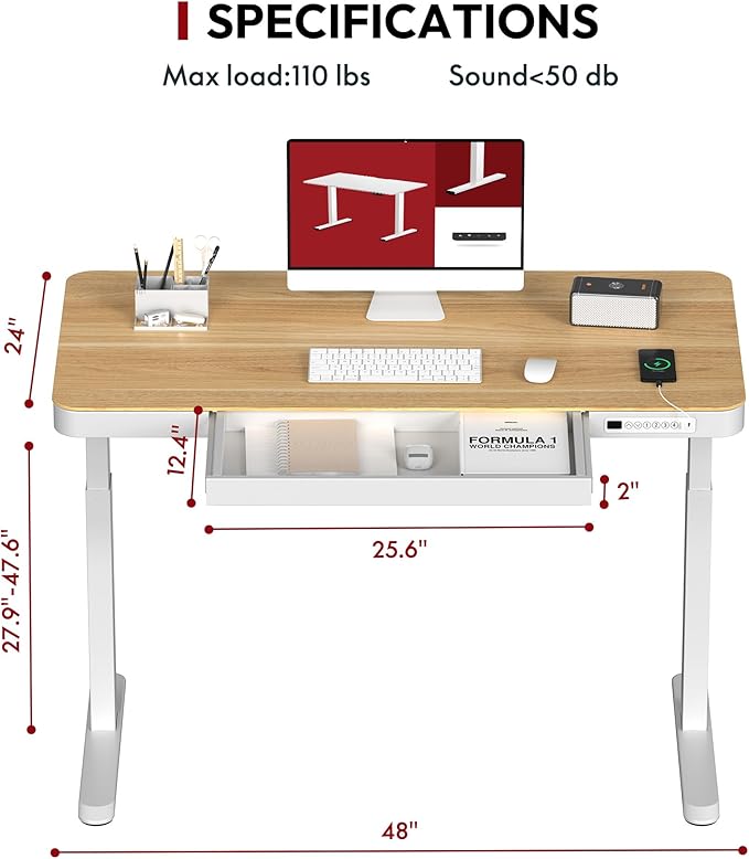 SANODESK Standing Desk with Drawer, Electric Height Adjustable Home Office Desk