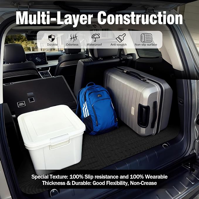 Yakitoko 3D TPE Car Trunk Cargo Liner Mat for Toyota Grand Highlander 2024-2026 with Backrest Mat Custom Fit All-Weather Waterproof Floor Protection, Heavy Duty & Odorless