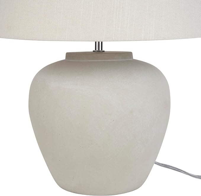 Nourison Home 20" Sand (Light Beige) Ceramic Pot Table Lamp for Bedroom, Living Room, Console, Entryway