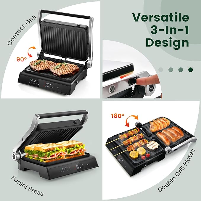 ARLIME Panini Grill Press Sandwich Maker, 180 Degrees w/5 Auto Cooking Modes &