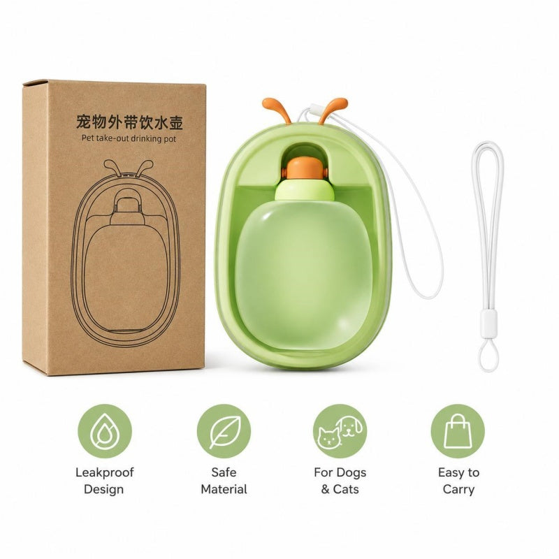Portable Pet Water Bottle With Cute Antlers Food Grade, BPA Free, Leak Proof Travel Cup For Dogs, Durable, Easy-to-Clean Outdoor Water Dispenser With Lanyard.