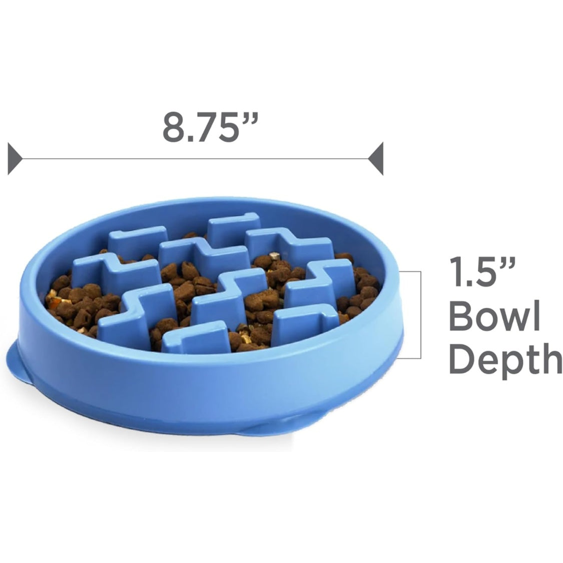 Feeder Slo Bowl Medium 2Cup Capacity, Slow Feeding, Small To Medium Dogs Cats, Non Slip, Blue, Notch Pattern